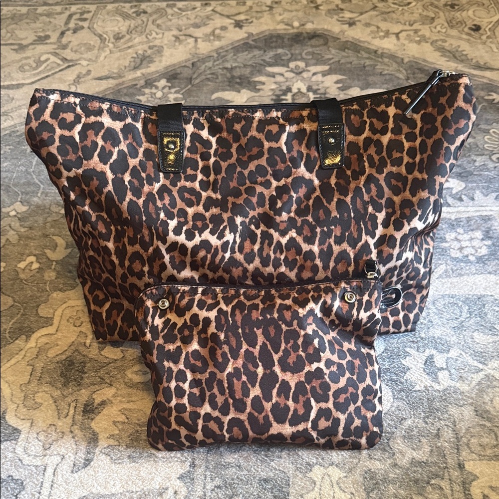 Coach Brown Leopard Print Tote with Pouch - Picture 4 of 5